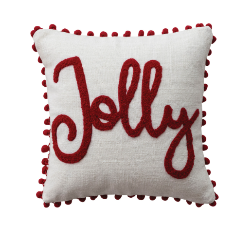 Pillow w/ Pom Pom Trim & Tufted "Jolly"