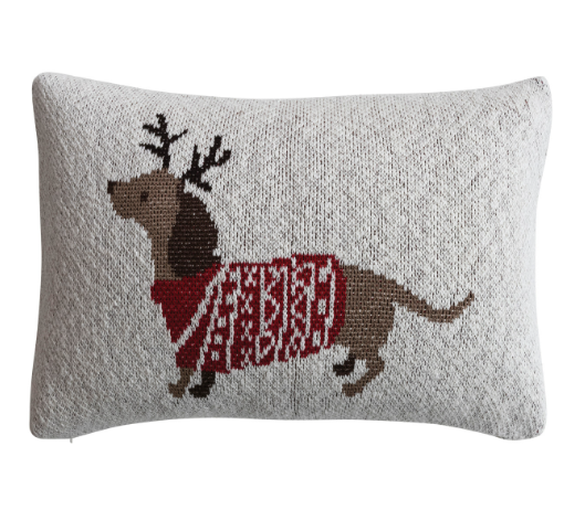 Pillow with Daschund in Antlers & Sweater