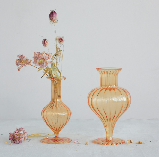 Apricot Fluted Glass Footed Vase - M