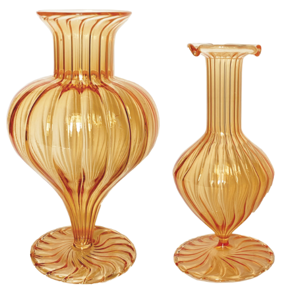 Apricot Fluted Glass Footed Vase - M