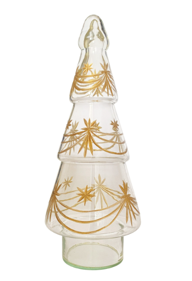 Hand-Blown Etched Glass Tree w/ Design - L