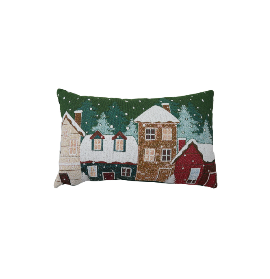 Embroidered Fabric Pillow w/Houses