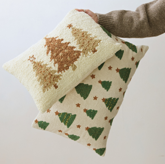Lumbar Pillow with Tufted Christmas Trees