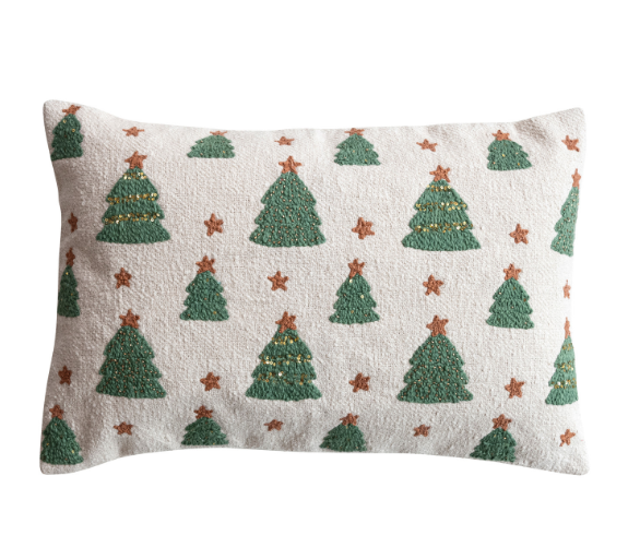 Lumbar Pillow with Tufted Christmas Trees