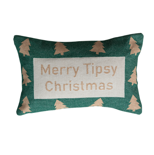 "Merry Tipsy Christmas" Embroidered Pillow