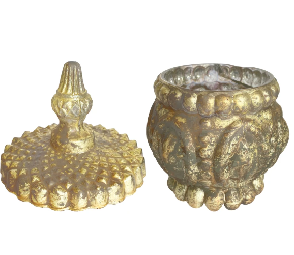 Embossed Glass Container w/ Lid - Round