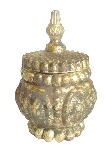 Embossed Glass Container w/ Lid - Round