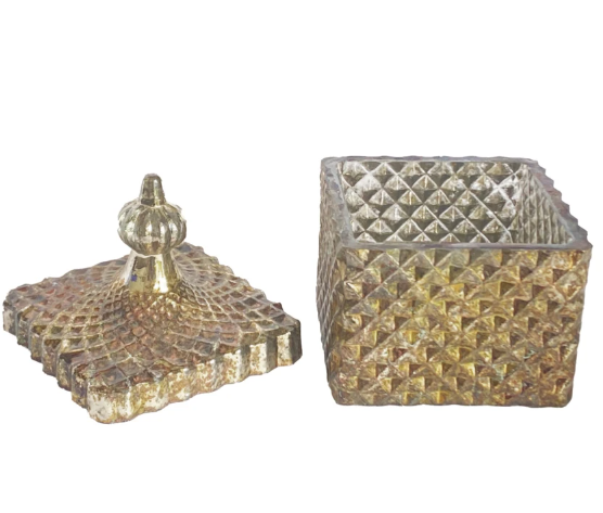 Embossed Glass Container w/ Lid - Square