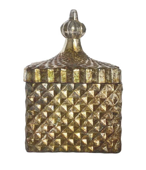 Embossed Glass Container w/ Lid - Square