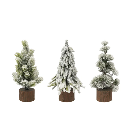 Snowy Tree w/ Wood Base & Lights - 3 Styles