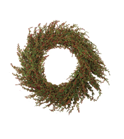 Faux Cypress Wreath w/ Red Berries