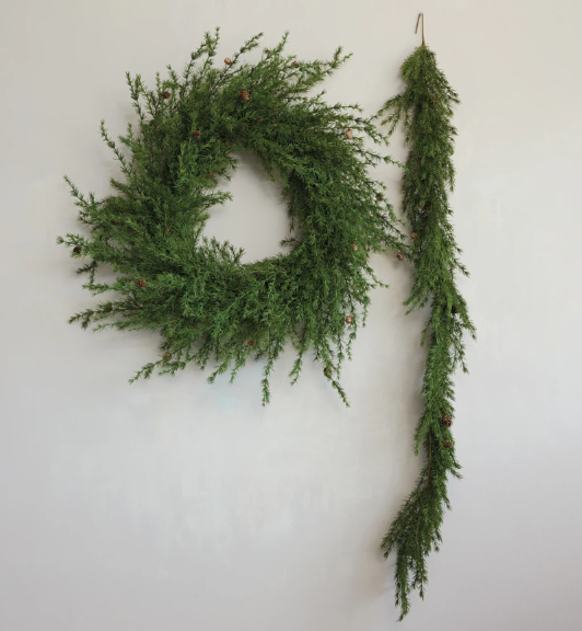 Faux Cedar Wreath w/ Natural Pinecones
