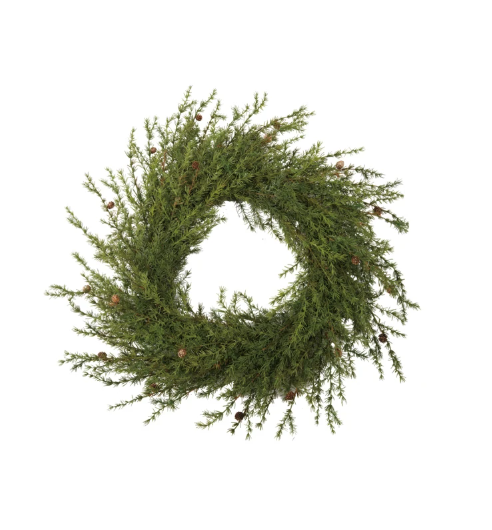 Faux Cedar Wreath w/ Natural Pinecones