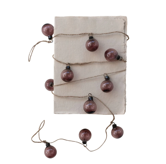 Plum Ornament Garland w/ Jute Cord