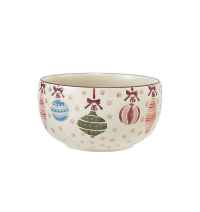 Stoneware Bowl w/ Ornaments & Dots
