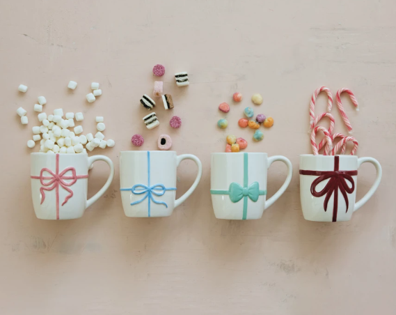 12 oz. Mug w/ Embossed Bow - 4 Styles