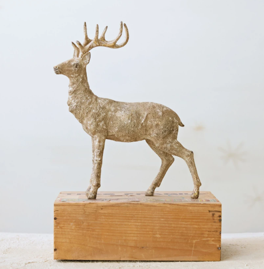 Distressed Gold Resin Standing Deer