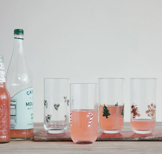 Drinking Glass w/ Holiday Icons - 4 Styles