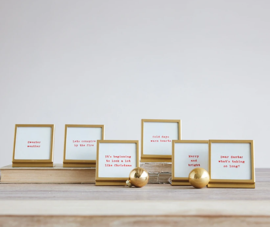Metal & Glass Frame w/ Holiday Saying - 4 Styles