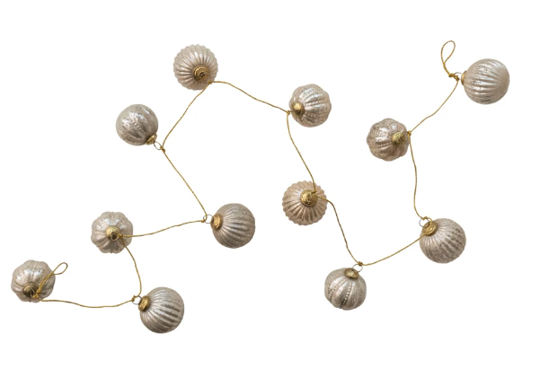 Mercury Glass Ornament Garland w/ Gold Cord