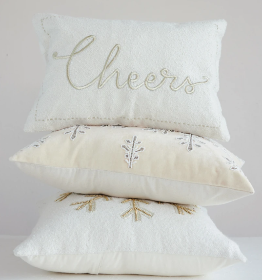 Lumbar Pillow w/ Embroidered Border "Cheers"