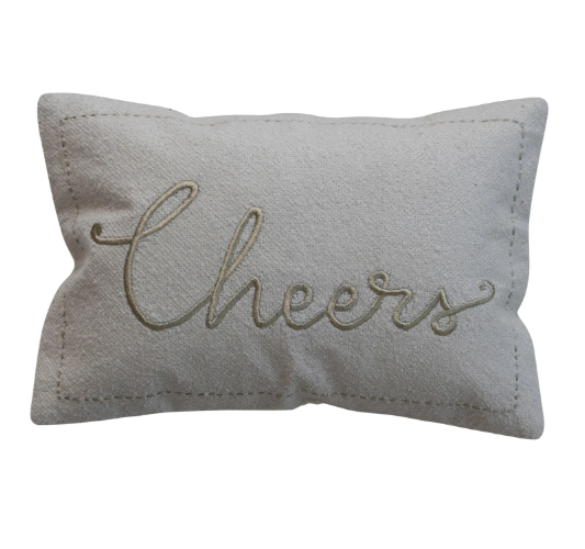 Lumbar Pillow w/ Embroidered Border "Cheers"