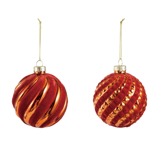 Glass Ornament with Flocked Stripes - 2 Styles