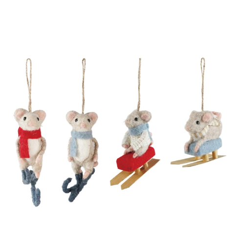 Felt Mouse on Sled/Skates Ornament - 4 Styles