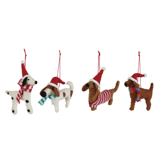 Felt Dog in Hat & Scarf/Sweater Ornament - 4 Styles