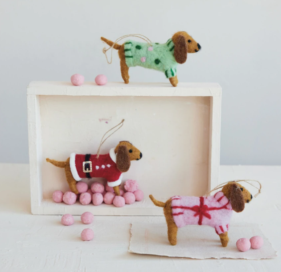 Felt Dachshund in Sweater Ornament - 3 Styles