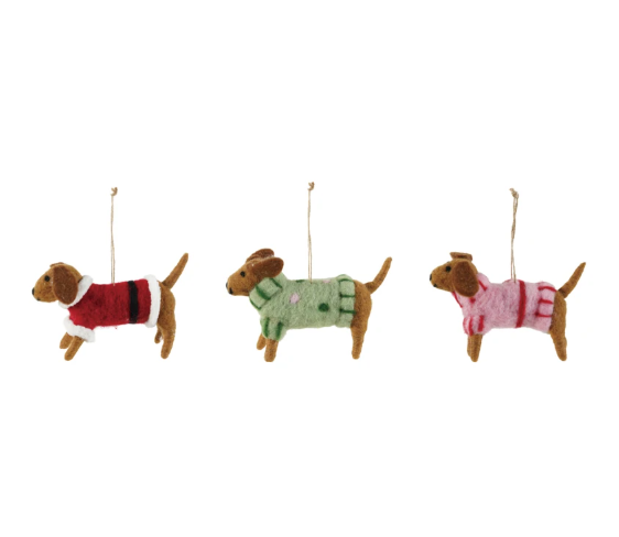 Felt Dachshund in Sweater Ornament - 3 Styles