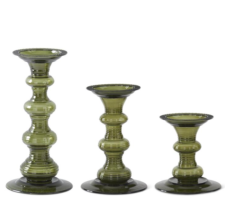 Green Glass Pillar Candleholder - M