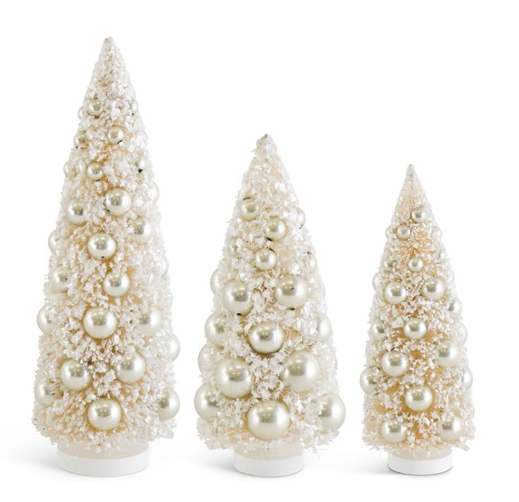 Cream Bottle Brush Trees w/ Pearls - M