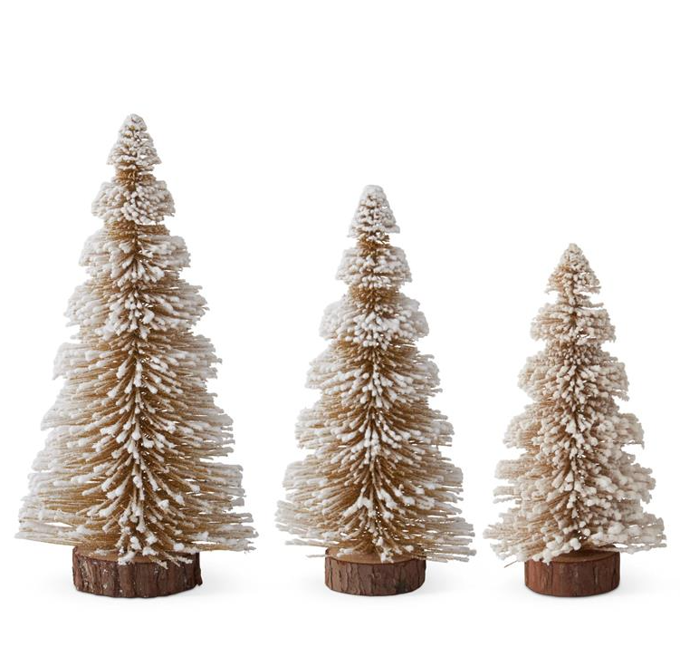 Flocked Gold Glittered Bottle Brush Trees - S