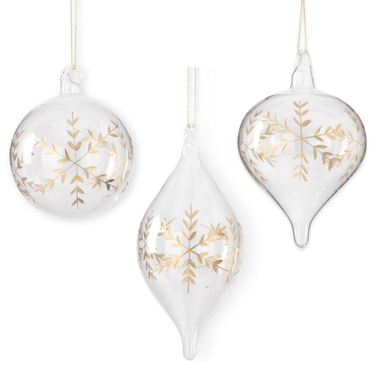 Glass Gold Etched Snowflake Ornament