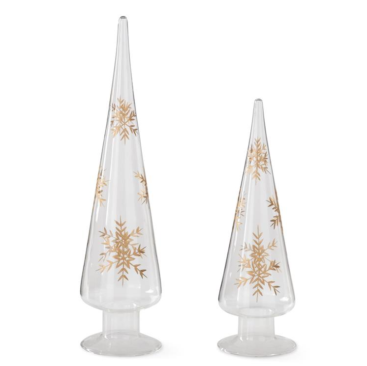 Glass Gold Etched Snowflake Topiary - L