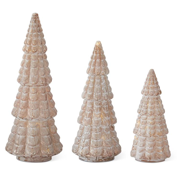 Whitewashed & Gold Ceramic LED Trees - L