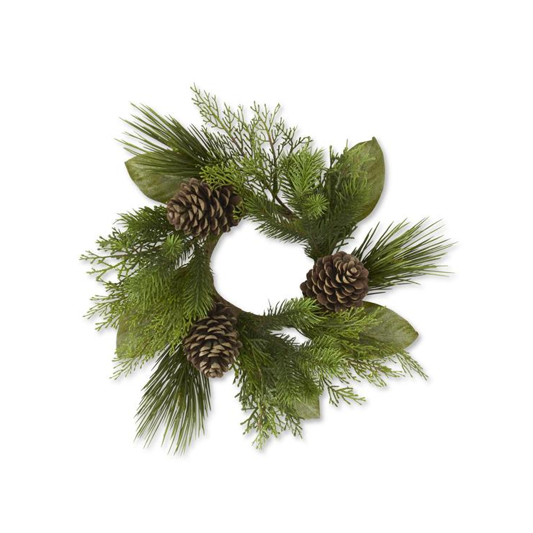 Pine & Magnolia Candle Ring w/Pinecones