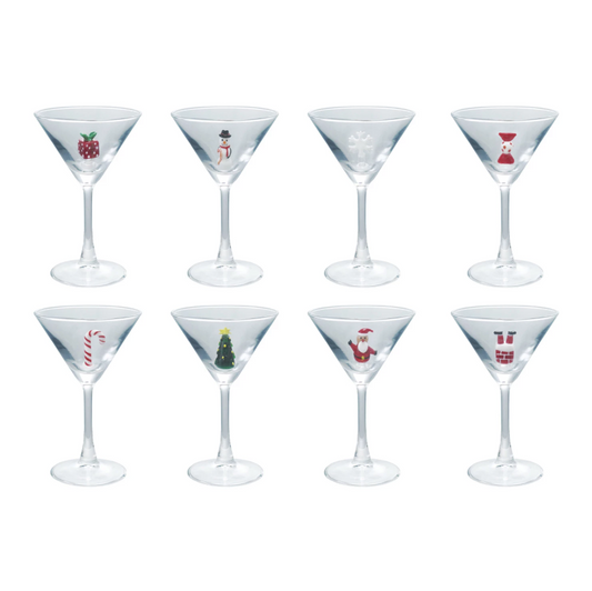 Martini Glass w/ Hand-Blown Holiday Figure - 8 STYLES