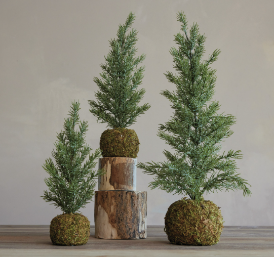 Faux Fir Tree with Moss Ball Base - M
