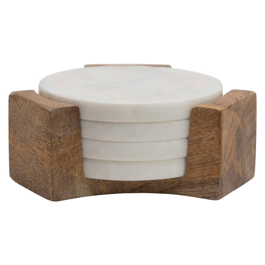 MARBLE COASTERS W/HOLDER SET 5