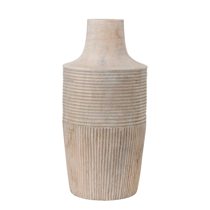 SM HAND-CARVED MANGO WOOD VASE