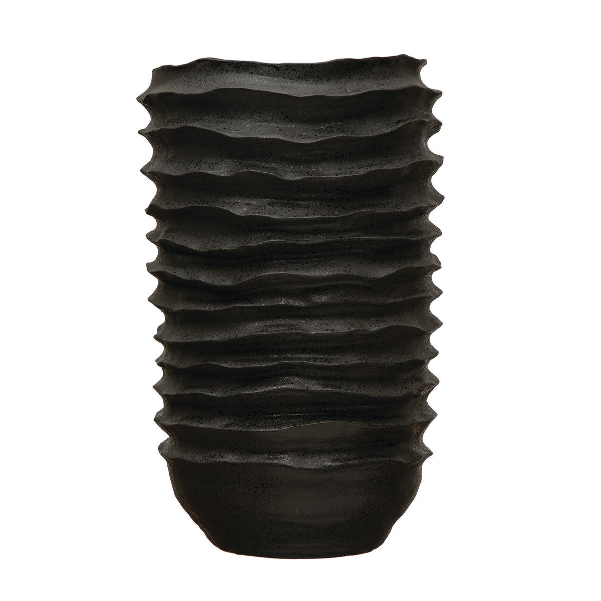 Stoneware Rippled Floor Planter- Matte Black