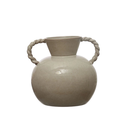 STONEWARE VASE W/ TWISTED HANDLES