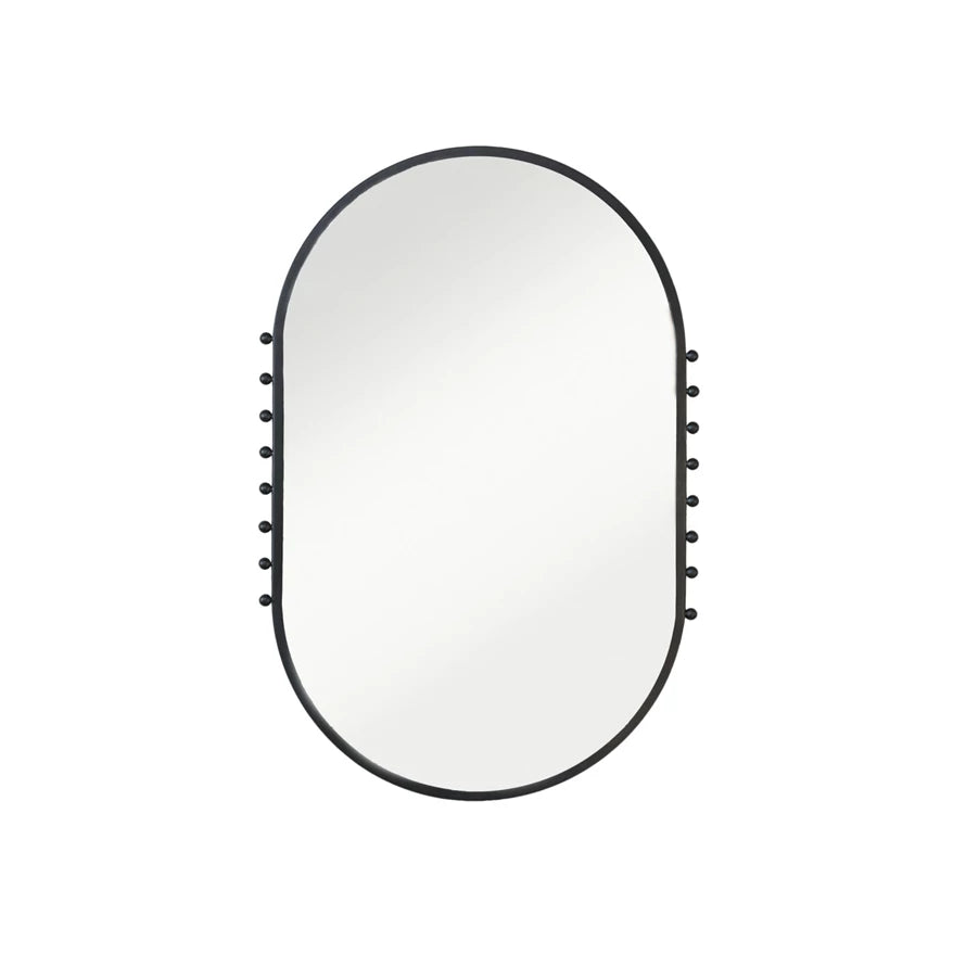 BLACK METAL OVAL MIRROR W/BALLS