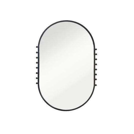 BLACK METAL OVAL MIRROR W/BALLS
