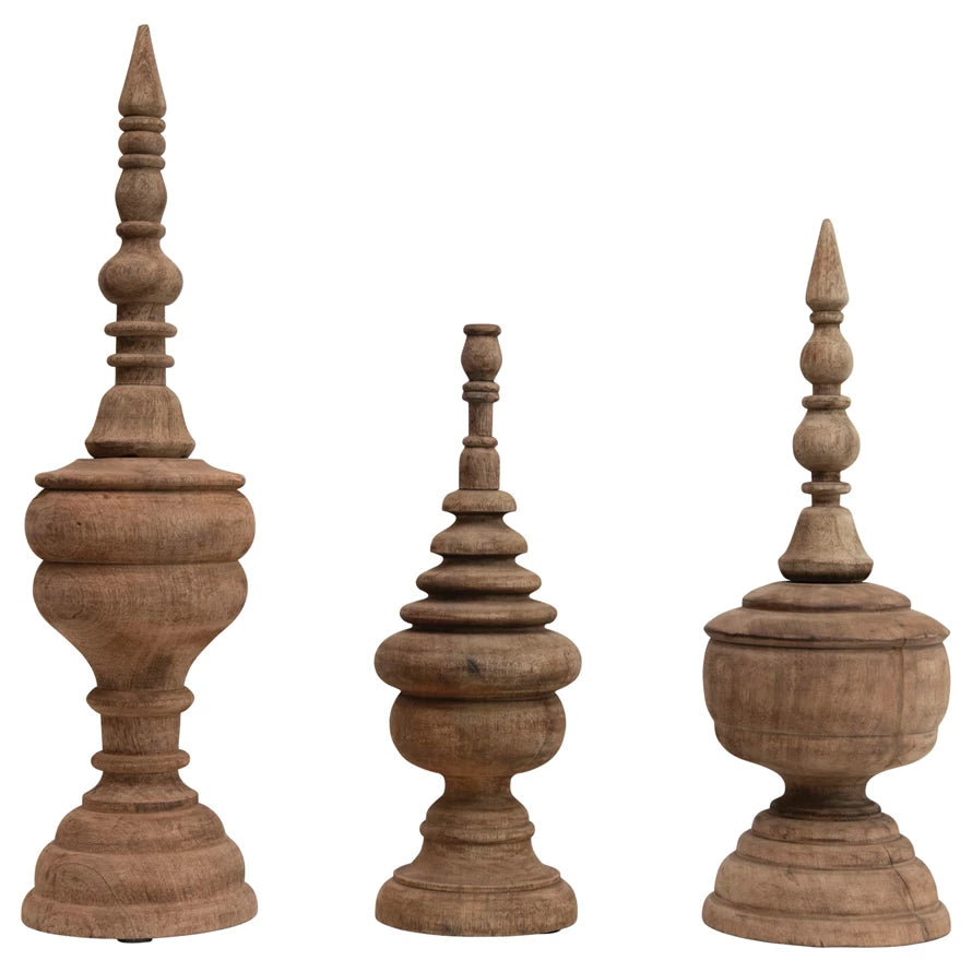 MEDIUM CARVED MANGO WOOD FINIAL