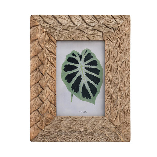 HAND-CARVED WOOD PHOTO FRAME