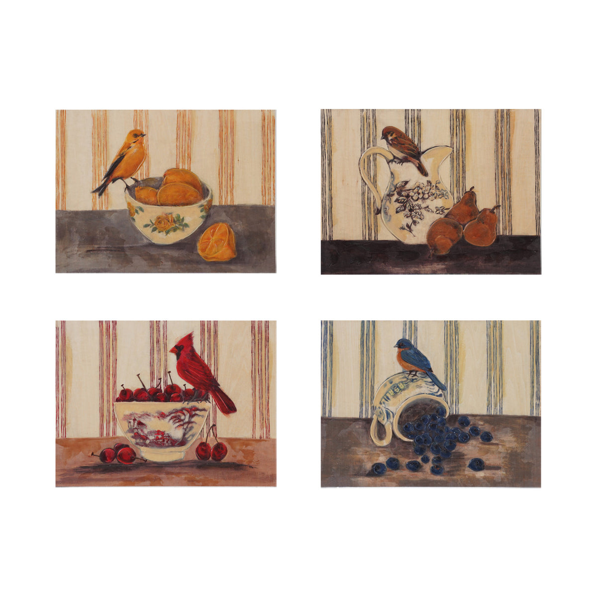 Hand-Painted Bird + Fruit Art