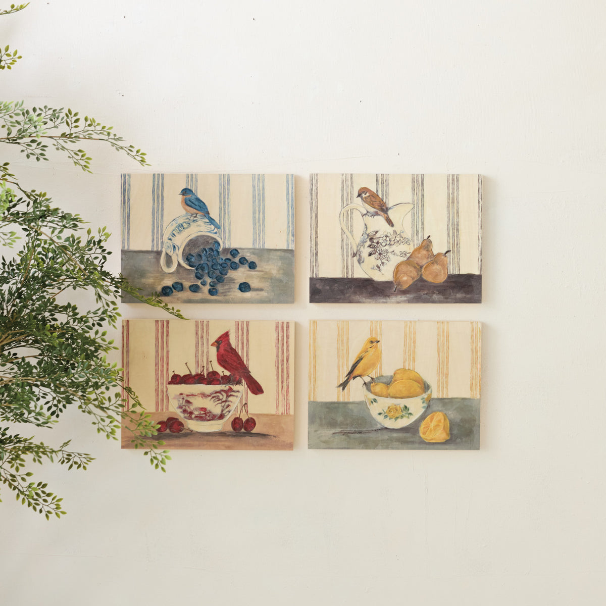 Hand-Painted Bird + Fruit Art